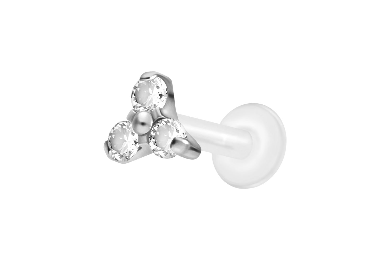 PTFE Labret Piercing mit Innengewinde + Titan-Aufsatz KRISTALLBLUME